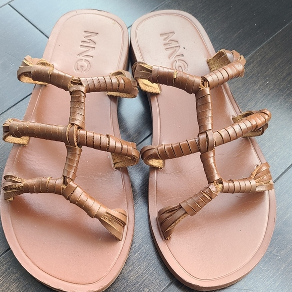 Mango Strappy Leather Flat Sandals size US 8. - Picture 3 of 4